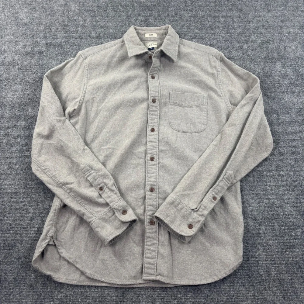 J. Crew Button Down Shirt Medium Gray Slim‎ Fit Flannel Cotton Men's